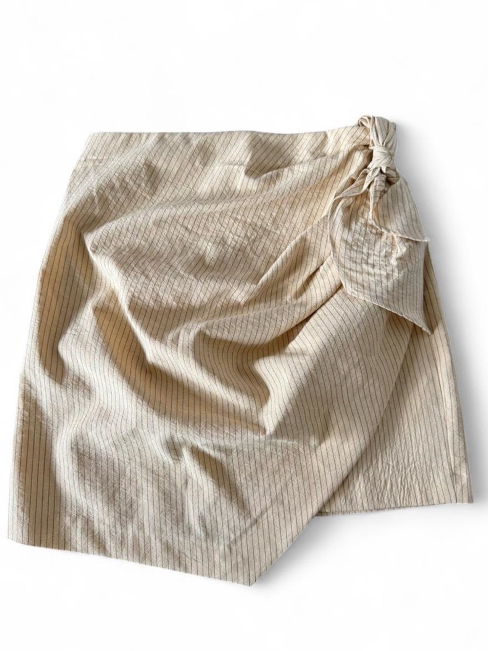 Zara Cream Pinstriped Mini Wrap Skirt with Side Knot